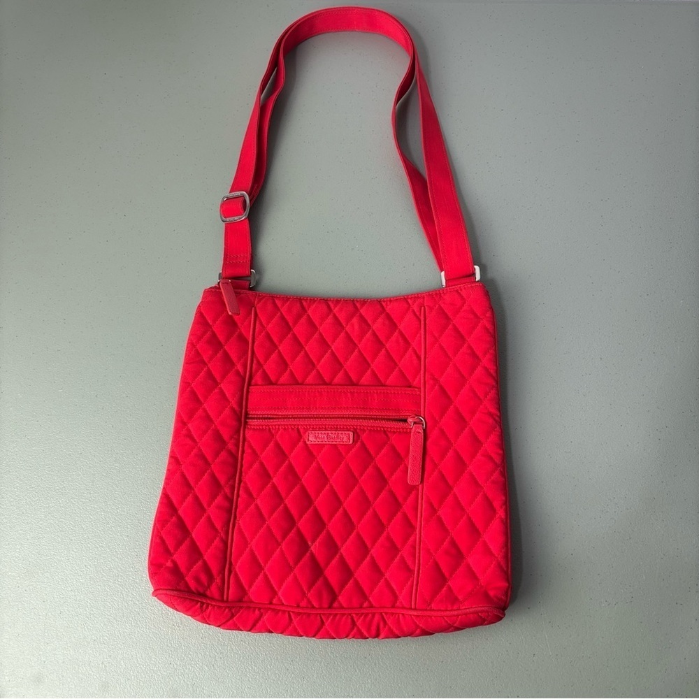 Vera Bradley Red Quilted Shoulder Bag Holiday Zip Closure Adjustable Strap